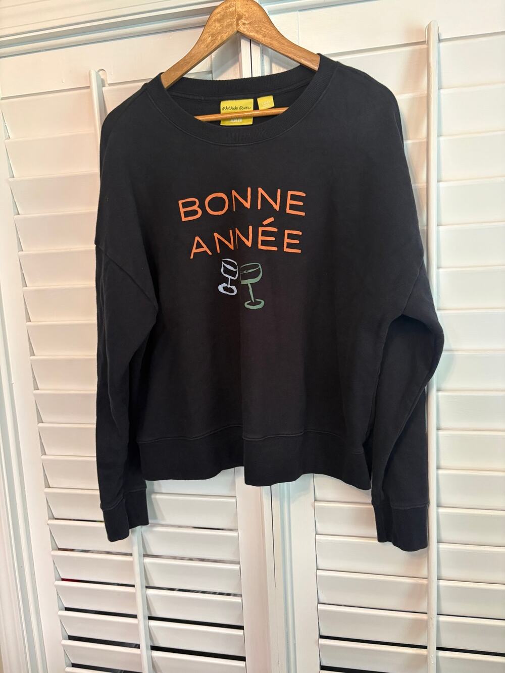 Phthalo Ruth Maeve Black Bonne Annee Sweatshirt Size Large